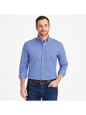 Tailorbyrd Mens Shirt Button Down Blue Gingham Plaid Long Sleeve Size M